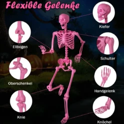 160 CM Halloween Skelett lebensgroß posierbares Skelett mit beweglichen Gelenken Halloween Dekoration Rosa