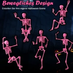 160 CM Halloween Skelett lebensgroß posierbares Skelett mit beweglichen Gelenken Halloween Dekoration Rosa