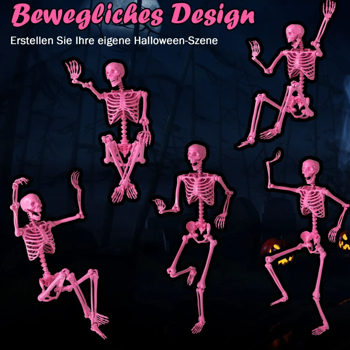 160 CM Halloween Skelett lebensgroß posierbares Skelett mit beweglichen Gelenken Halloween Dekoration Rosa
