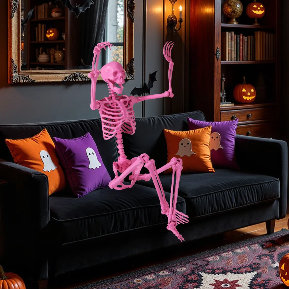 160 CM Halloween Skelett lebensgroß posierbares Skelett mit beweglichen Gelenken Halloween Dekoration Rosa