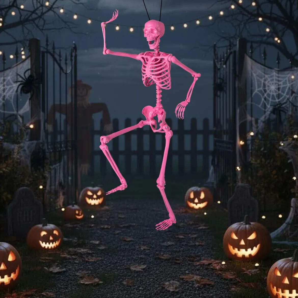160 CM Halloween Skelett lebensgroß posierbares Skelett mit beweglichen Gelenken Halloween Dekoration Rosa