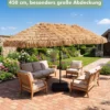 450 cm Hawaii Sonnenschirm mit Schirmständer Strohschirm mit Kurbel & 12 Metallstreben