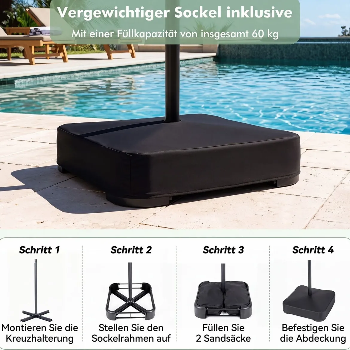 450 cm Hawaii Sonnenschirm mit Schirmständer Strohschirm mit Kurbel & 12 Metallstreben
