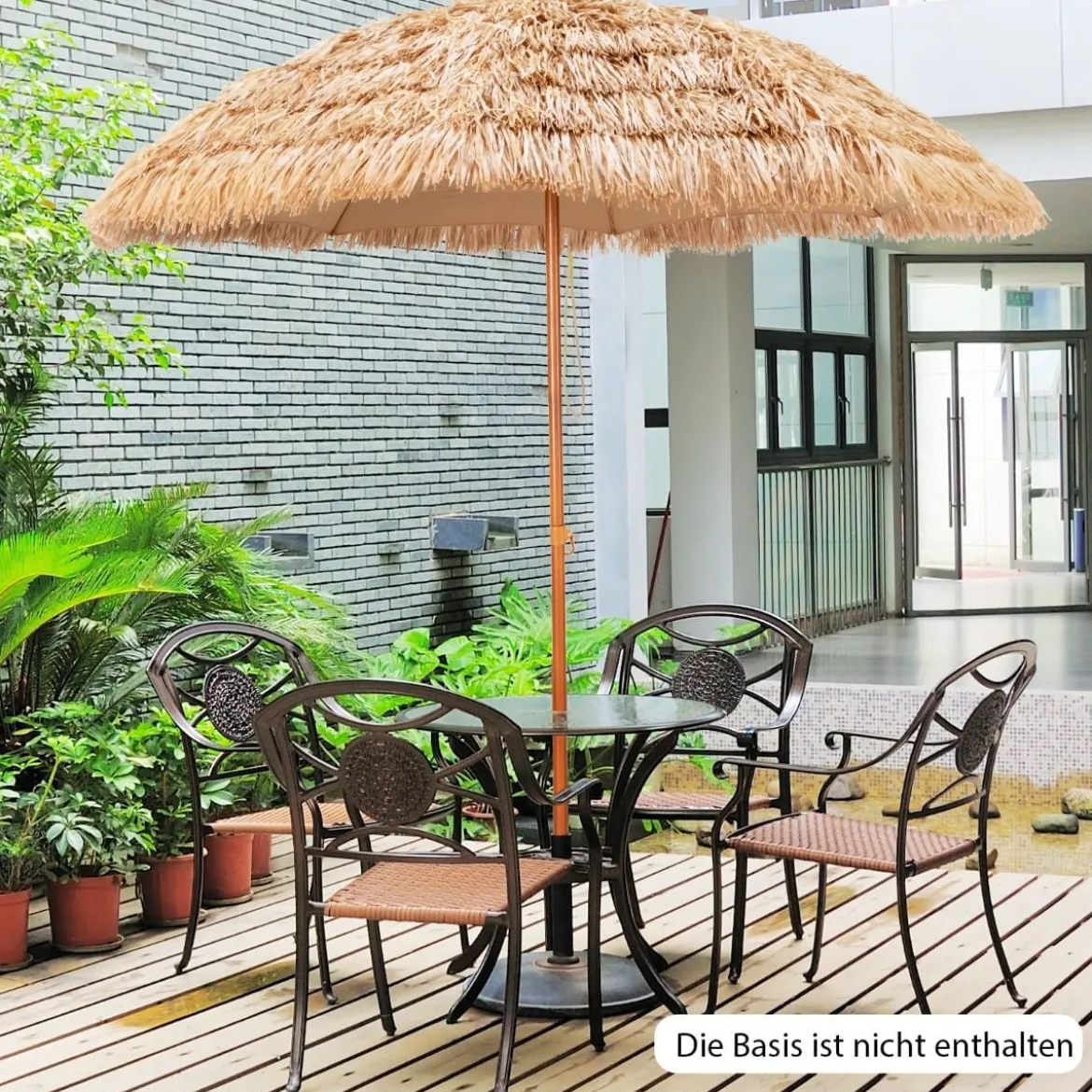 Ø205cm Hawaii Sonnenschirm Stroh Strandschirm Gartenschirm Strohschirm Terrassenschirm