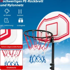 158-210 cm Höhenverstellbarer Basketballständer mit 2 Rädern & 2 Allwetternetz Korbanlag Weiß