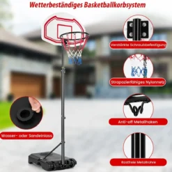 158-210 cm Höhenverstellbarer Basketballständer mit 2 Rädern & 2 Allwetternetz Korbanlag Weiß