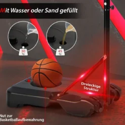 158-210 cm Höhenverstellbarer Basketballständer mit 2 Rädern & 2 Allwetternetz Korbanlag Weiß