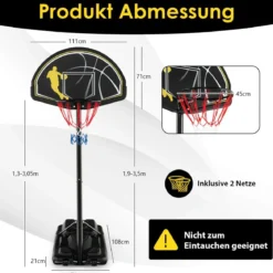 130-305 cm Höhenverstellbarer Basketballständer mit Rädern & Ständer Tragbarer Basketballkorb