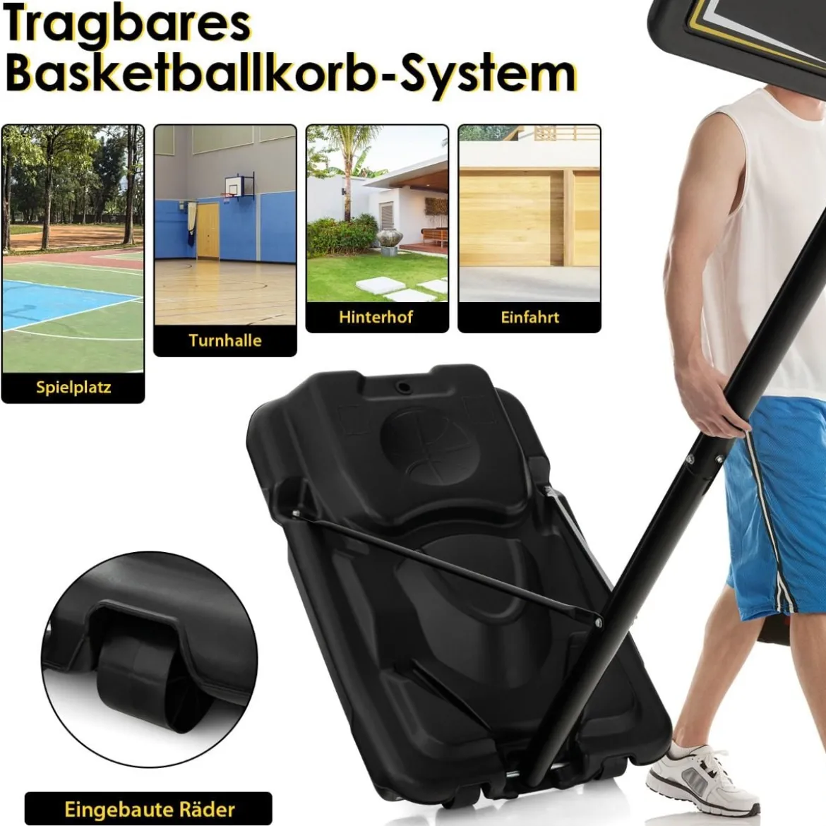 130-305 cm Höhenverstellbarer Basketballständer mit Rädern & Ständer Tragbarer Basketballkorb