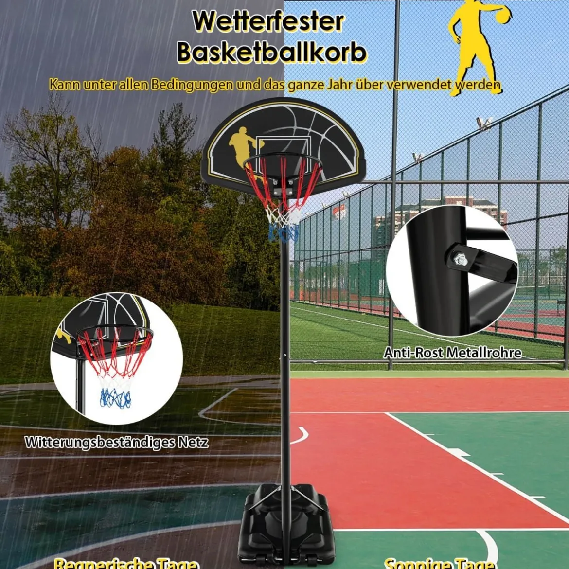 130-305 cm Höhenverstellbarer Basketballständer mit Rädern & Ständer Tragbarer Basketballkorb