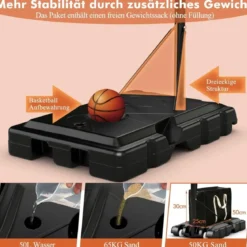 245-305 cm Höhenverstellbarer Basketballständer Tragbarer Basketballkorb mit Ständer Schwarz