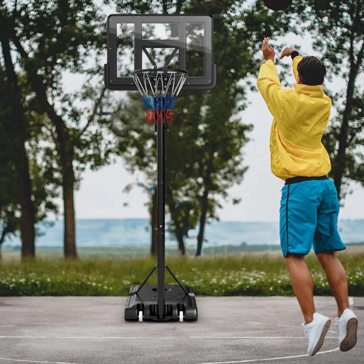 245-305 cm Höhenverstellbarer Basketballständer Tragbarer Basketballkorb mit Ständer Schwarz