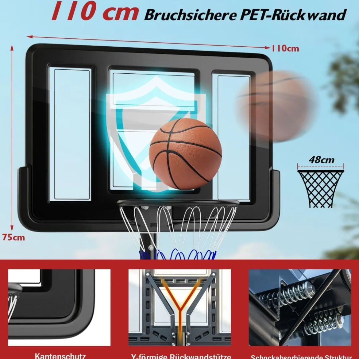 170-305cm Höhenverstellbarer Basketballständer Outdoor Basketballkorb mit Ständer