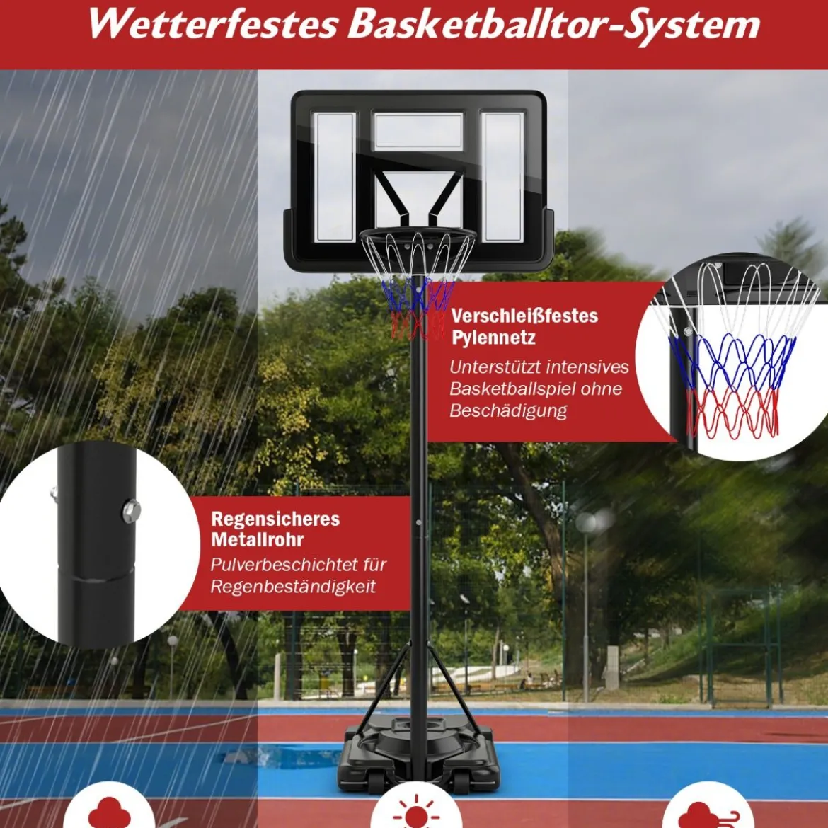 170-305cm Höhenverstellbarer Basketballständer Outdoor Basketballkorb mit Ständer