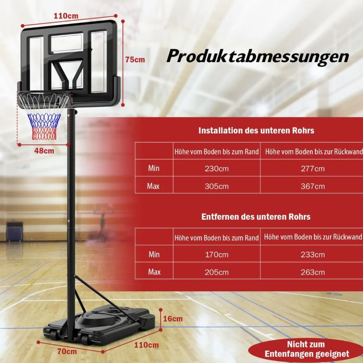 170-305cm Höhenverstellbarer Basketballständer Outdoor Basketballkorb mit Ständer