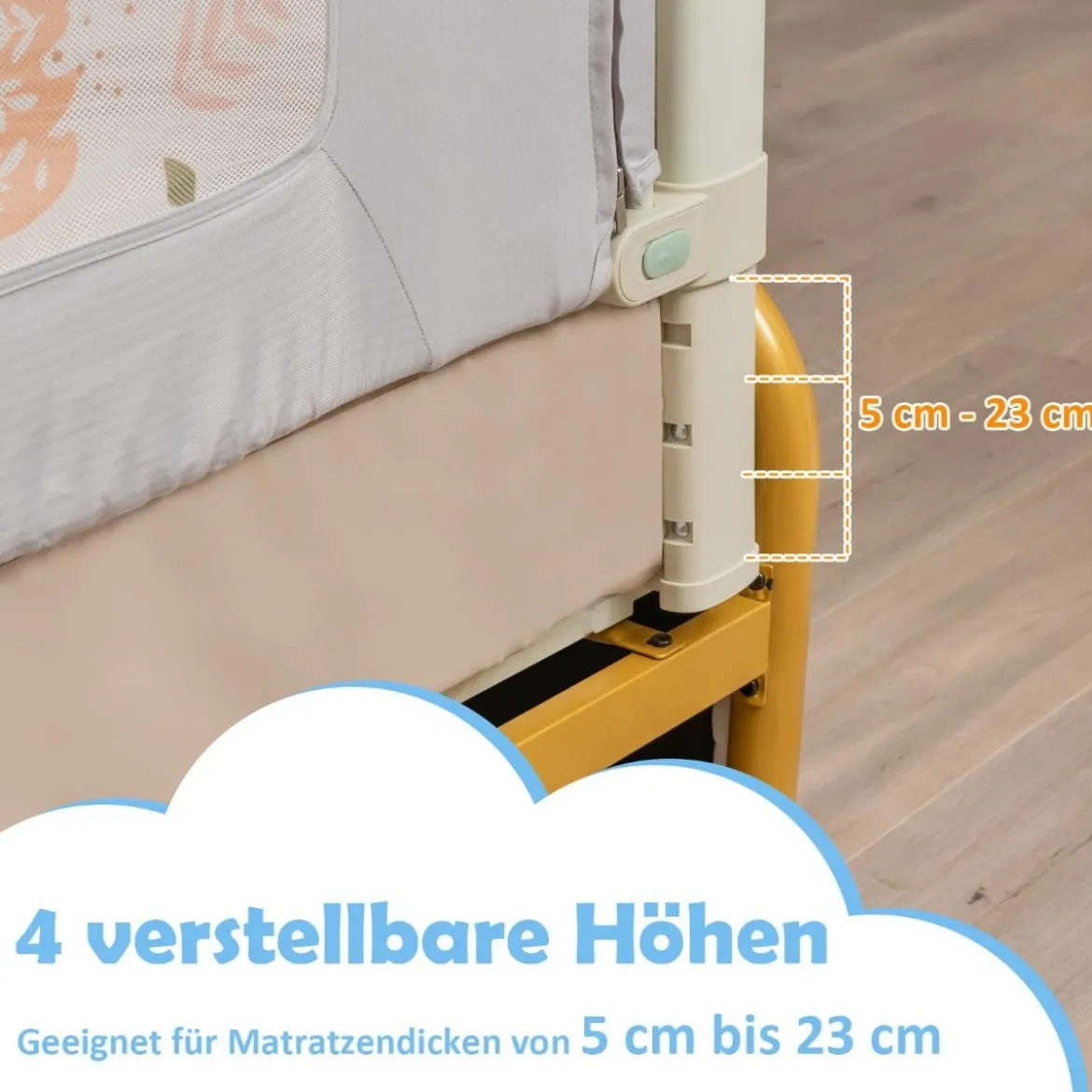 200 cm Höhenverstellbarer Bettgitter mit Verbindungszubehör Bettschutzgitter Blatt