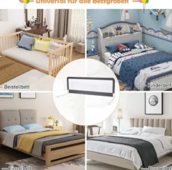 100cm Höhenverstellbares Bettschutzgitter mit Befestigungsgurt geeignet für Doppelmatratzen Grau