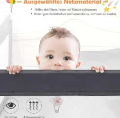 150cm Höhenverstellbares Bettschutzgitter mit Befestigungsgurt geeignet für Doppelmatratzen Grau