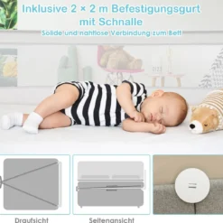 120cm Höhenverstellbares Bettschutzgitter mit Befestigungsgurt geeignet für Doppelmatratzen Weiß