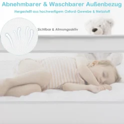 120cm Höhenverstellbares Bettschutzgitter mit Befestigungsgurt geeignet für Doppelmatratzen Weiß