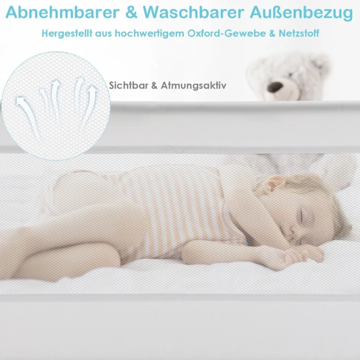 120cm Höhenverstellbares Bettschutzgitter mit Befestigungsgurt geeignet für Doppelmatratzen Weiß