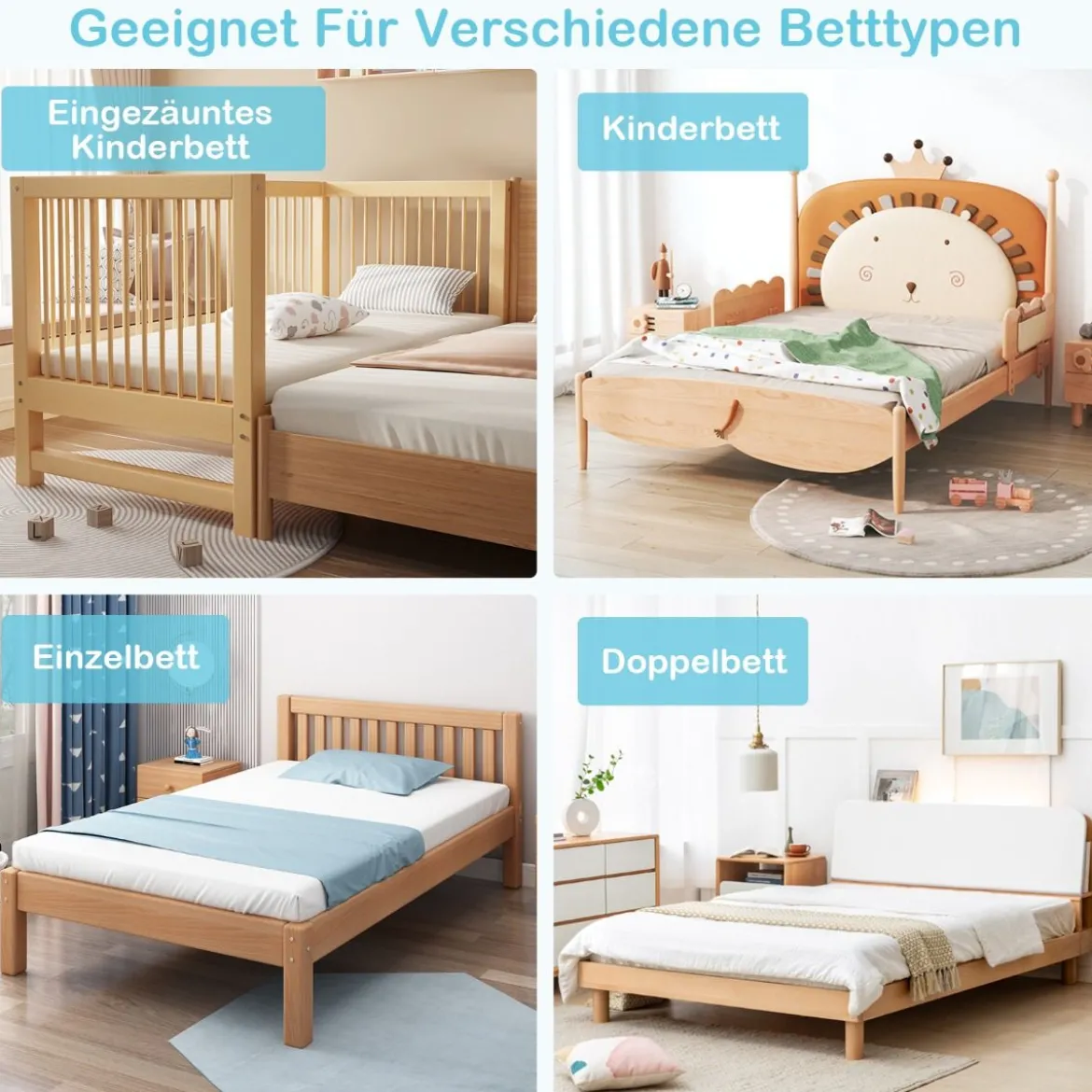 120cm Höhenverstellbares Bettschutzgitter mit Befestigungsgurt geeignet für Doppelmatratzen Weiß