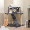 90 cm Hoch Kratzbaum mit Großer Höhle & Leiter & Sisalstämmen Katzenbaum Kletterbaum Grau
