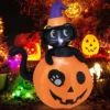 150 cm hohe aufblasbare Halloween-Dekoration Schwarze Katze mit Zaubererhut im Kürbis