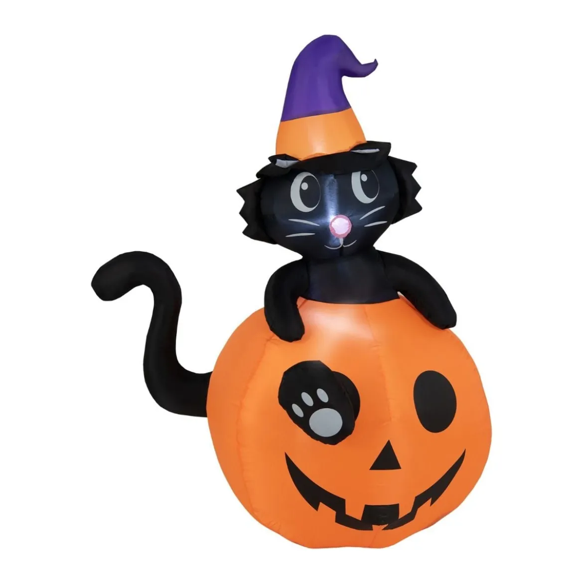 150 cm hohe aufblasbare Halloween-Dekoration Schwarze Katze mit Zaubererhut im Kürbis