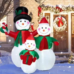 200 cm hohe aufblasbare Schneemannfamilie Weihnachtsdekoration mit LED-Lichtern Bunt