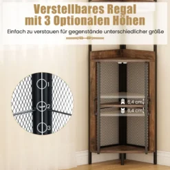 170 cm Hoh Eckregal mit Schrank & Türen & Metallrahmen Freistehendes Bücherregal Rustikal Braun