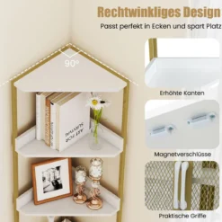 170 cm Hoh Eckregal mit Schrank & Türen & Metallrahmen Freistehendes Bücherregal Weiß