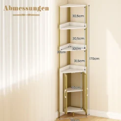 170 cm Hoh Eckregal mit Schrank & Türen & Metallrahmen Freistehendes Bücherregal Weiß