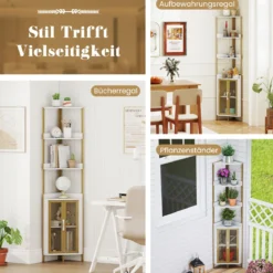 170 cm Hoh Eckregal mit Schrank & Türen & Metallrahmen Freistehendes Bücherregal Weiß