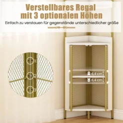 170 cm Hoh Eckregal mit Schrank & Türen & Metallrahmen Freistehendes Bücherregal Weiß