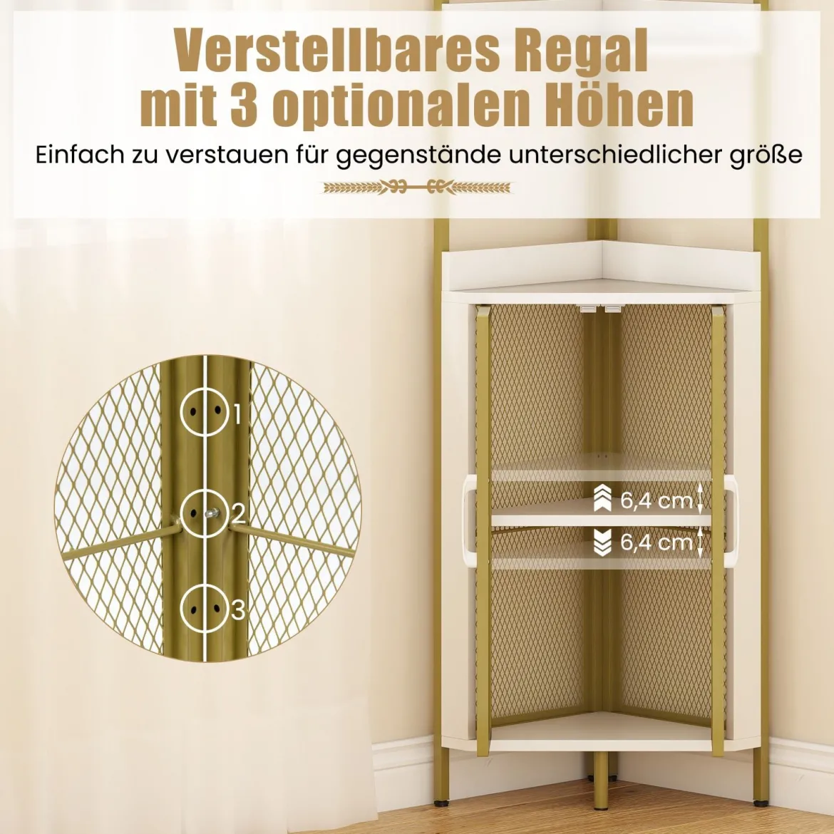 170 cm Hoh Eckregal mit Schrank & Türen & Metallrahmen Freistehendes Bücherregal Weiß