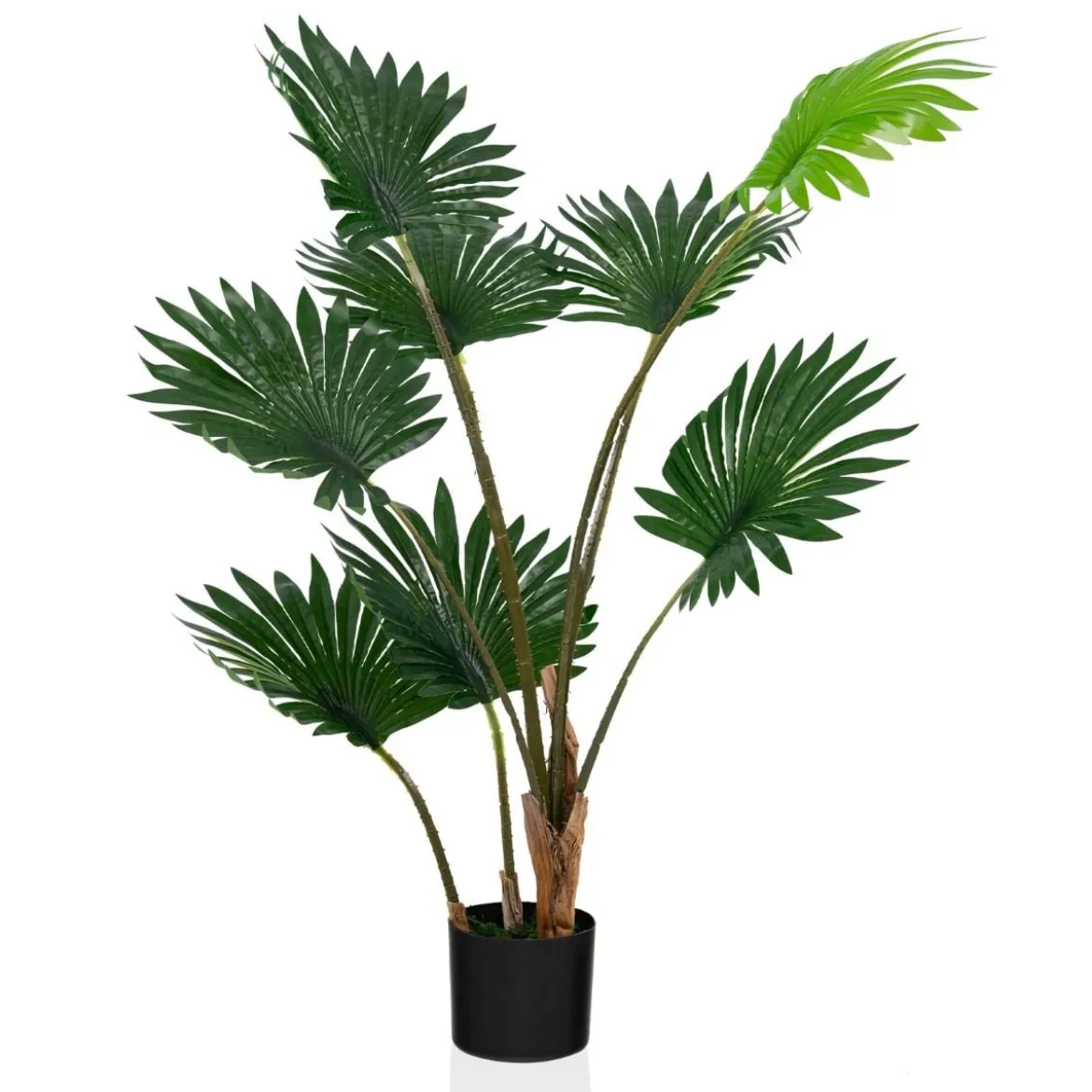120 cm Hohe Fächerpalme Künstliche Tropische Palme mit Zementtopf & 8 Große Blätter