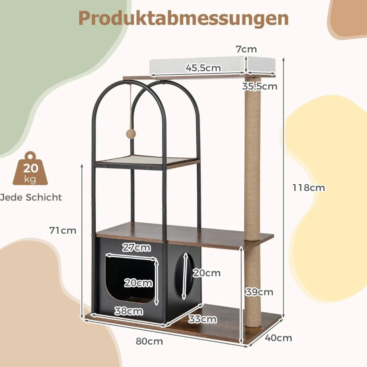118 cm hohe Katzenbaum-Turm mit Metallrahmen Klettermöbel für Katzen