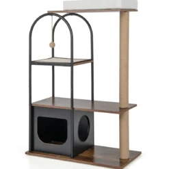 118 cm hohe Katzenbaum-Turm mit Metallrahmen Klettermöbel für Katzen