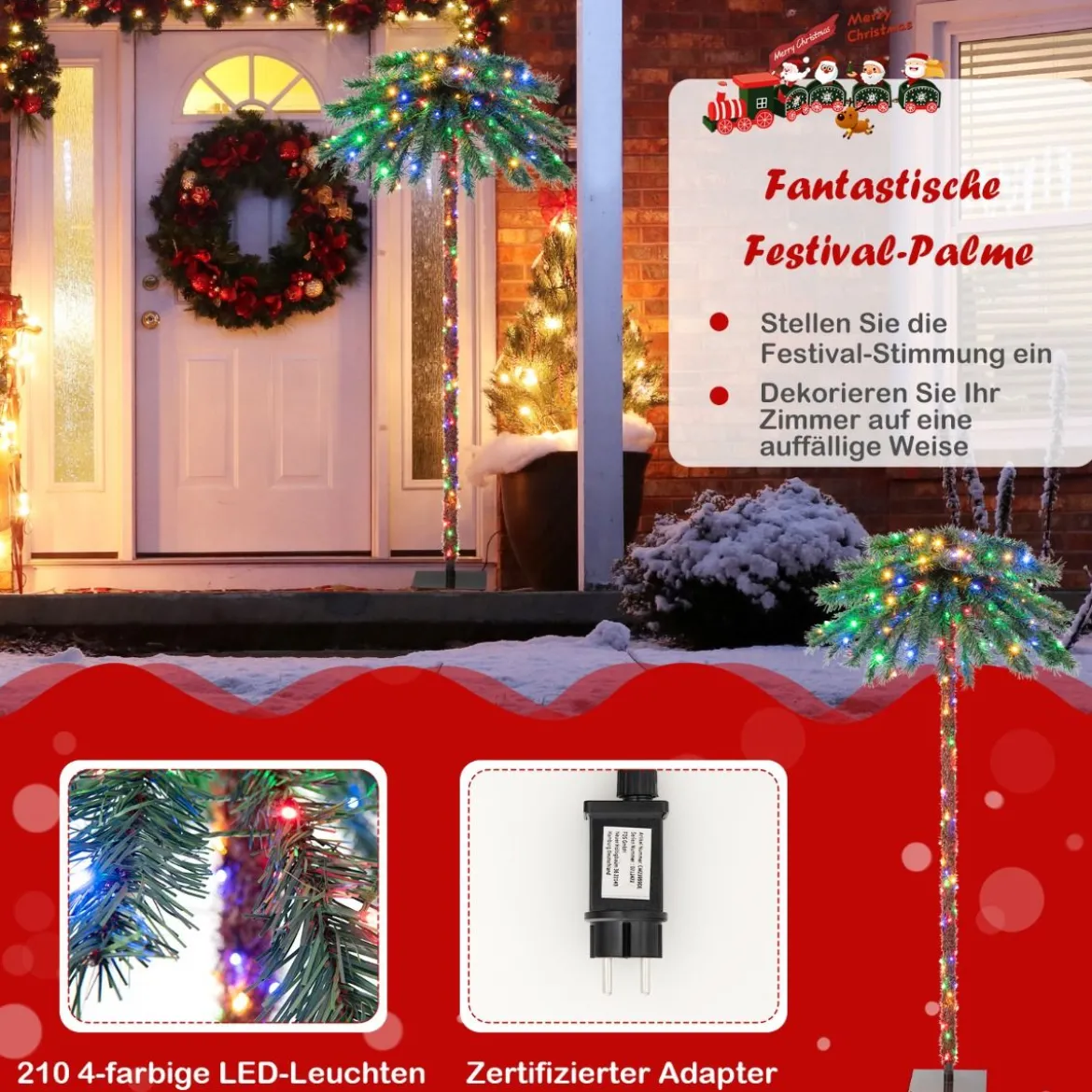 183 cm hohe künstliche Palme mit PVC-Zweigspitzen beleuchteter Kunstbaum für Weihnachten Grün