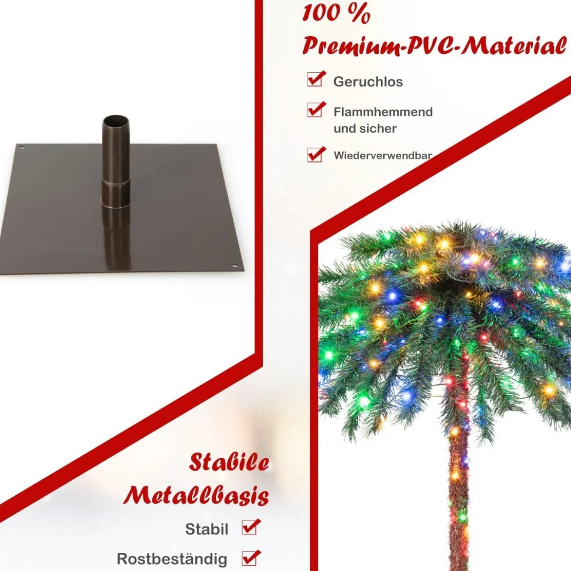 183 cm hohe künstliche Palme mit PVC-Zweigspitzen beleuchteter Kunstbaum für Weihnachten Grün