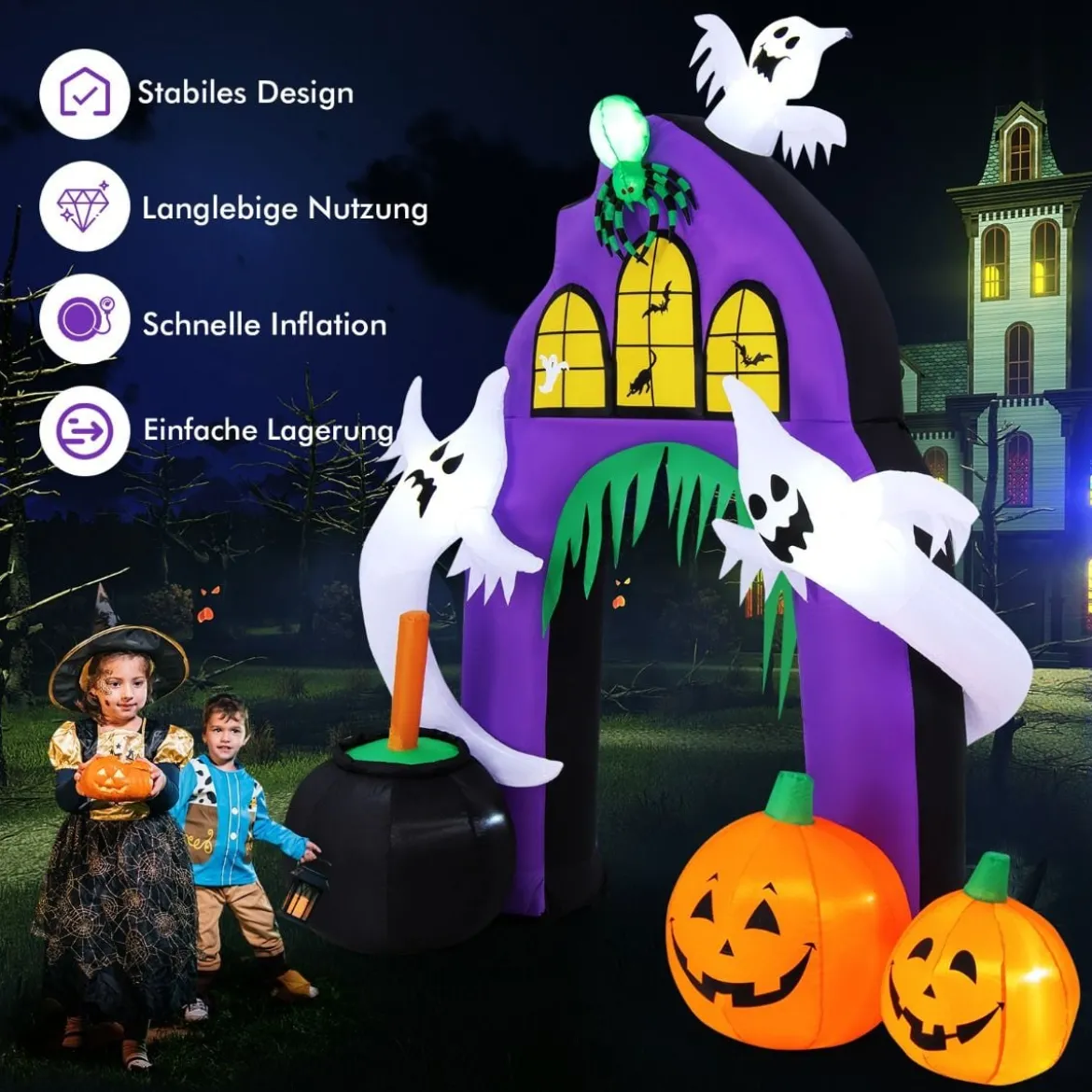 280 cm Hoher Aufblasbarer Halloween-Torbogen Aufblasbares Gruseltor mit Spinne