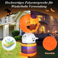180 cm hoher Aufblasbarer Halloween-Kürbis-Heißluftballon mit Geistern mit LED-Lichtern für drinnen und draußen Innenhof Rasen Horrorhaus Party