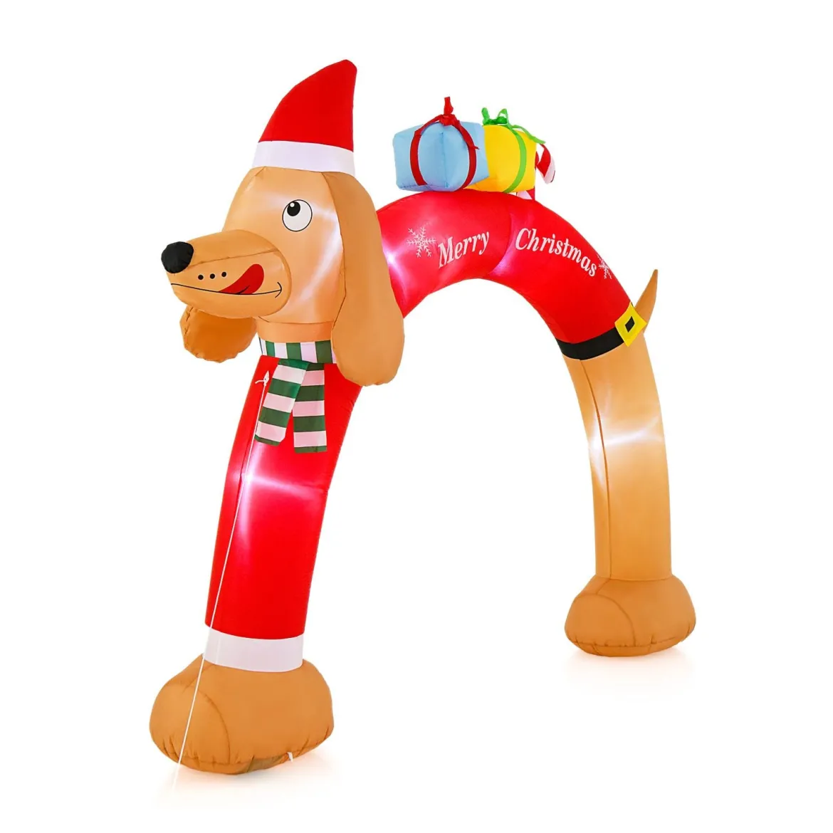 242 cm hoher aufblasbarer Weihnachts-Dackel-Bogen aufblasbarer Weihnachtsbogen mit LEDs Bunt