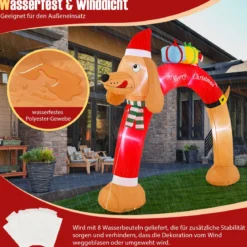 242 cm hoher aufblasbarer Weihnachts-Dackel-Bogen aufblasbarer Weihnachtsbogen mit LEDs Bunt