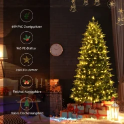 180 cm hoher beleuchteter künstlicher Weihnachtsbaum mit LED-Lichter klappbarer Tannenbaum Grün