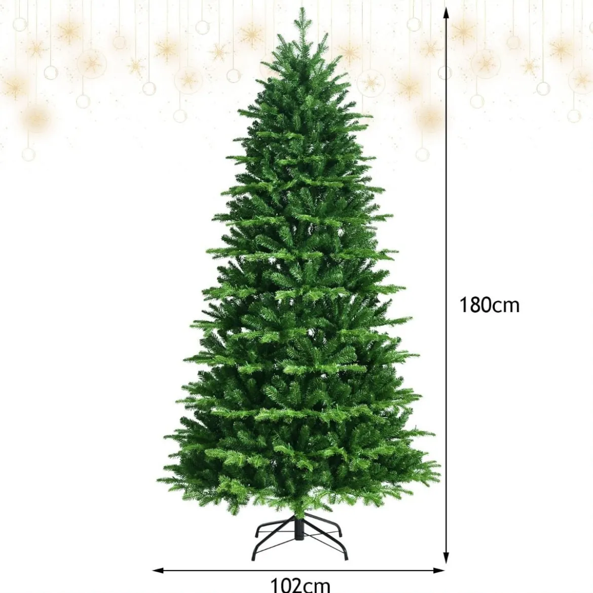 180 cm hoher beleuchteter künstlicher Weihnachtsbaum mit LED-Lichter klappbarer Tannenbaum Grün