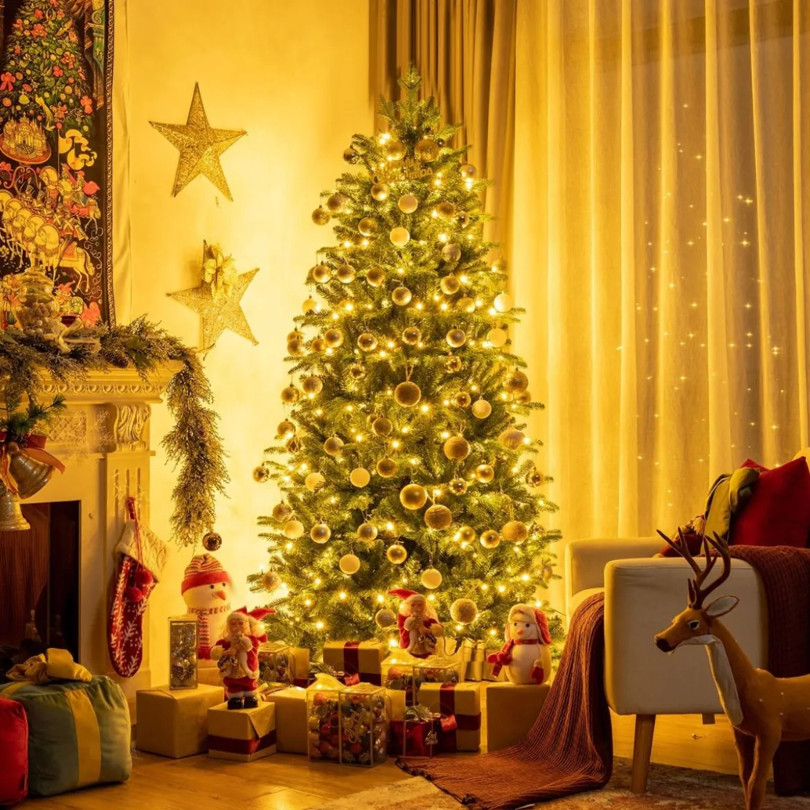 180 cm hoher beleuchteter künstlicher Weihnachtsbaum mit LED-Lichter klappbarer Tannenbaum Grün