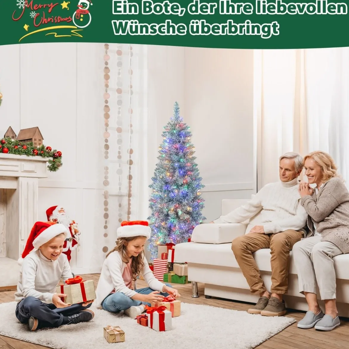 150 cm hoher Beleuchteter Künstlicher Weihnachtsbaum mit LED-Lichtern Grün