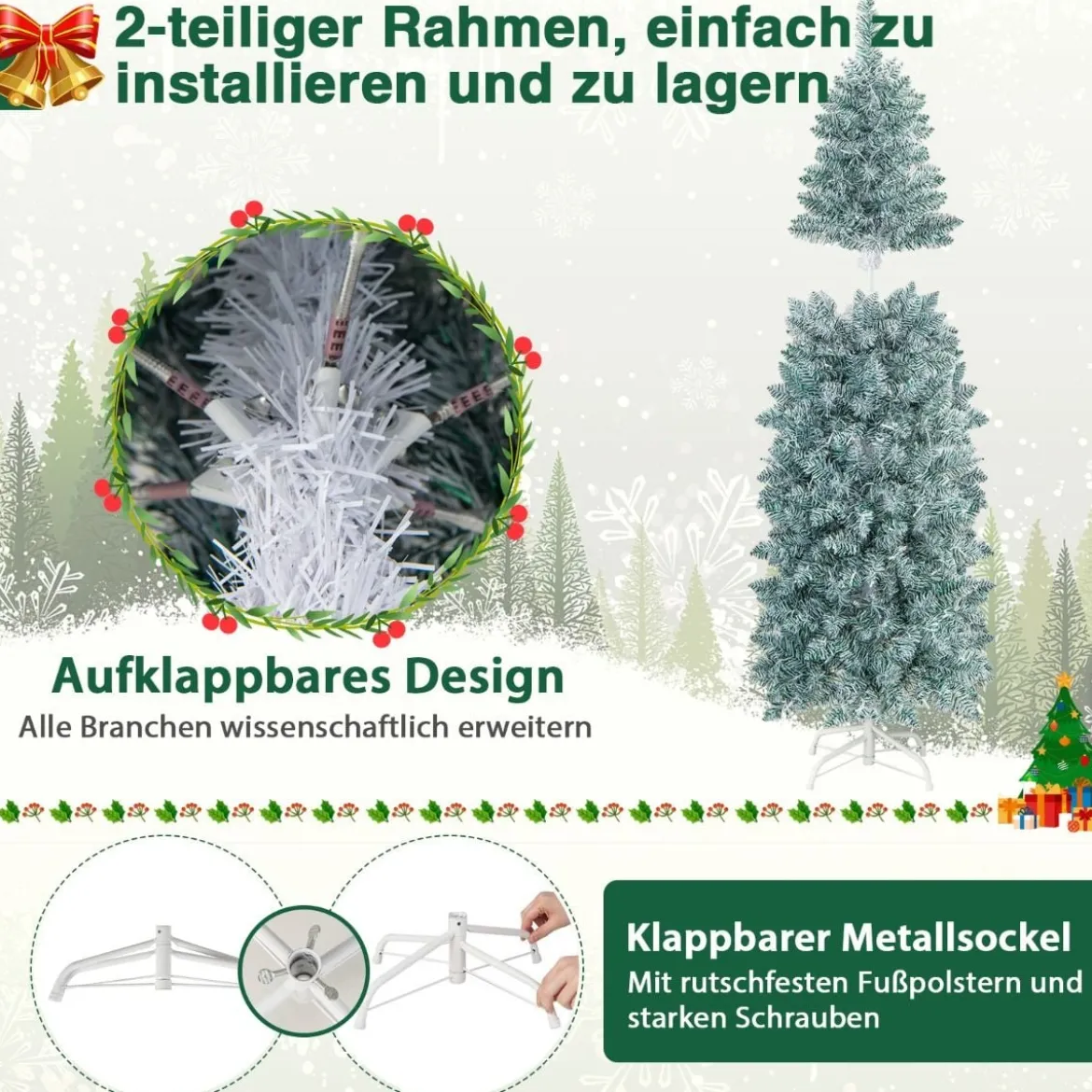 150 cm hoher Beleuchteter Künstlicher Weihnachtsbaum mit LED-Lichtern Grün
